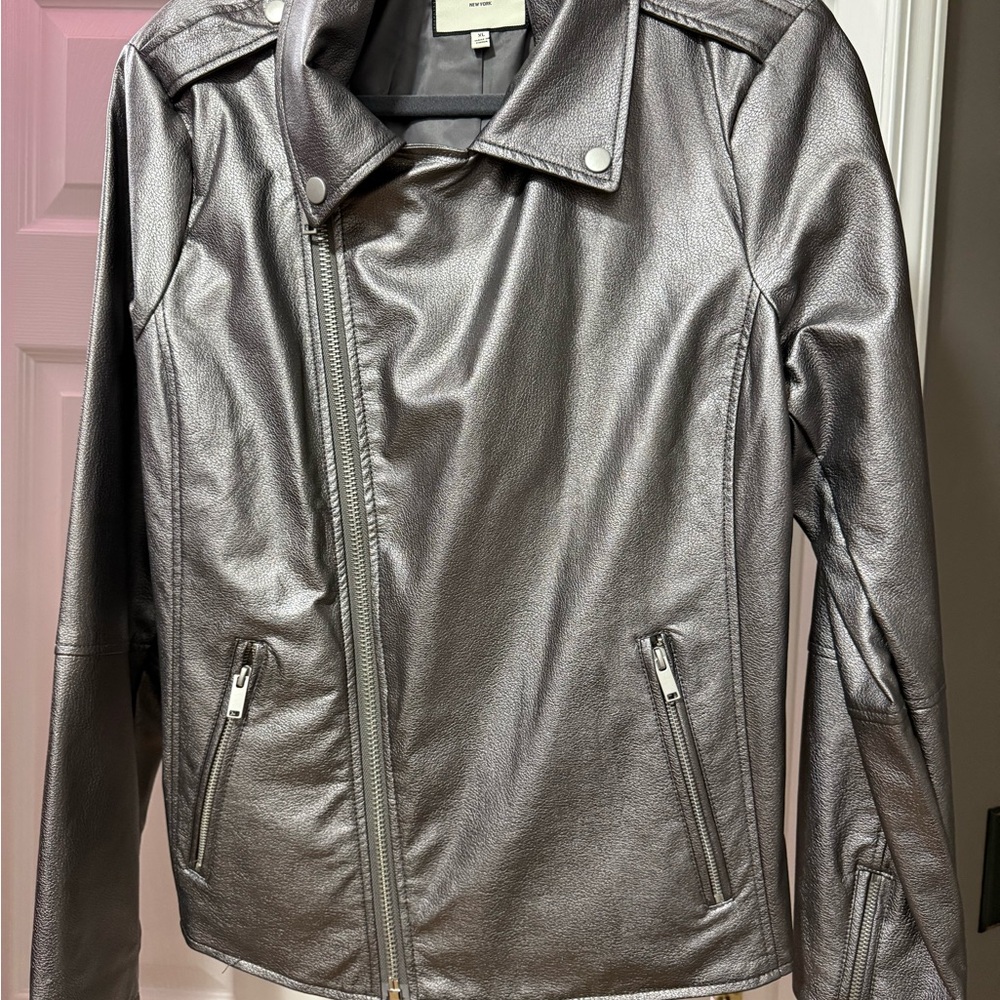 Bagatelle Faux Leather Metallic Pewter Jacket